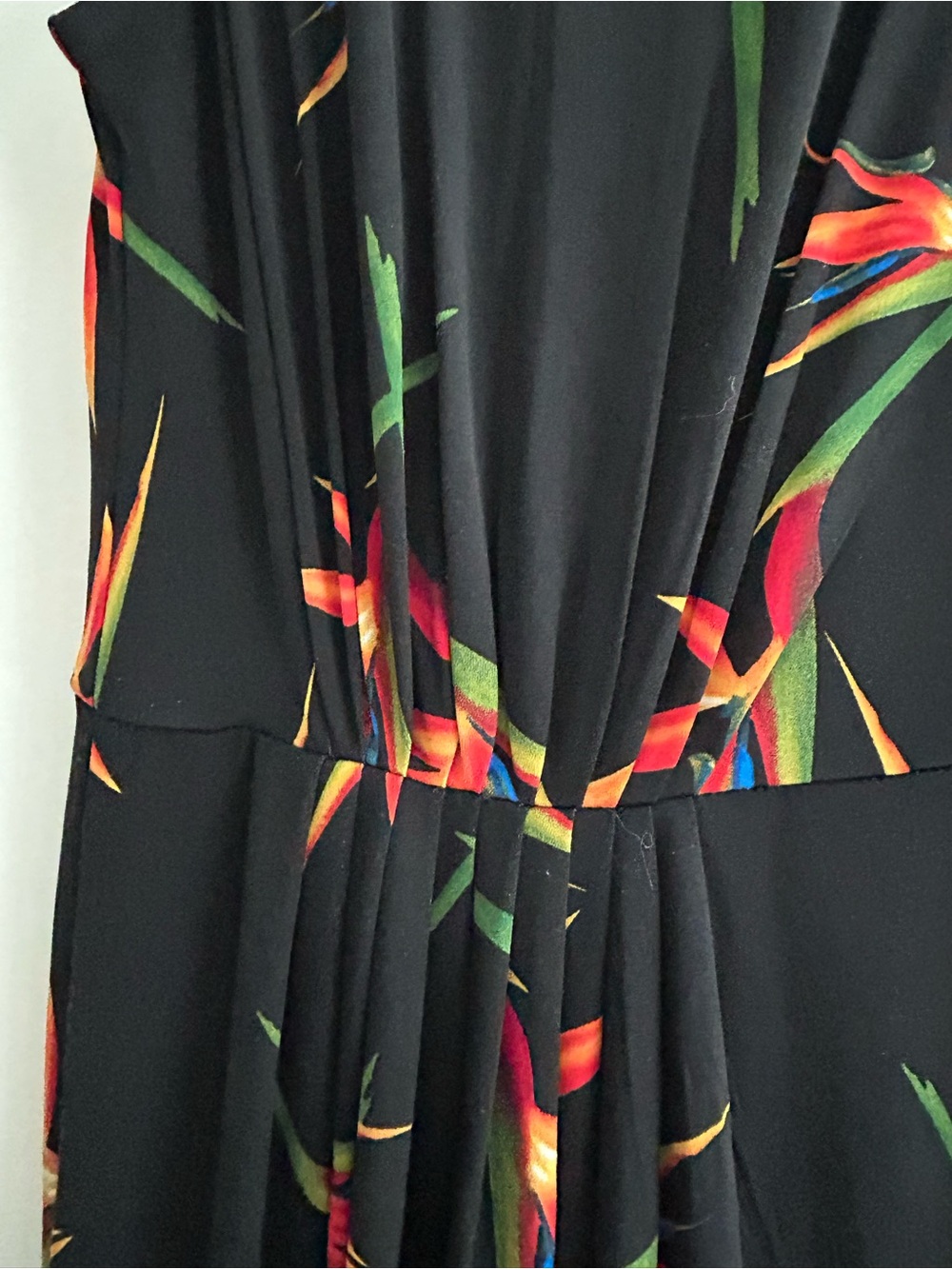 🔥🔥T Tahari Black Midi Dress with Orange & Green Floral Print🔥🔥 - Picture 3 of 7
